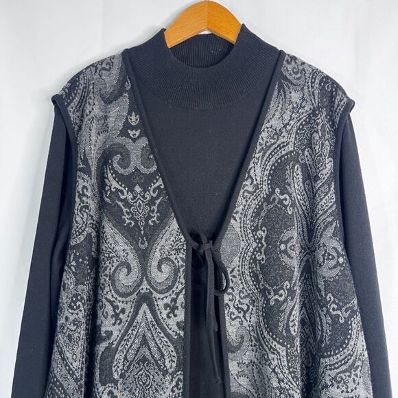 Lennie for Nina Leonard Black Sweater Dress & Shawl Cardigan (Attached) Sz 2X - Picture 4 of 14